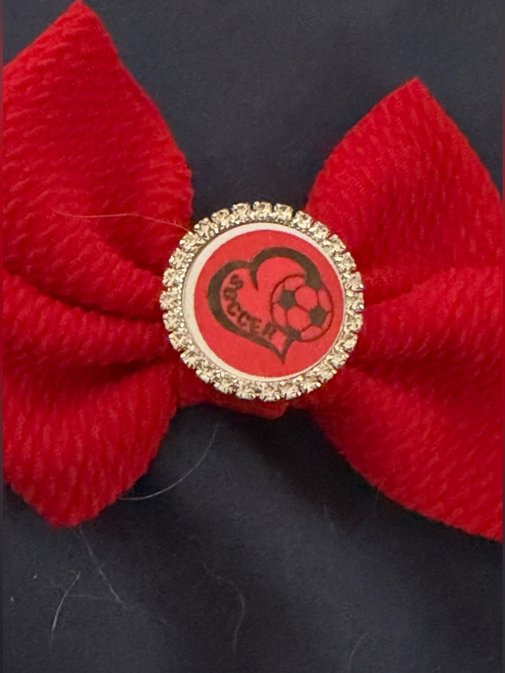 Red Soccer Heart Bow Hair Clip